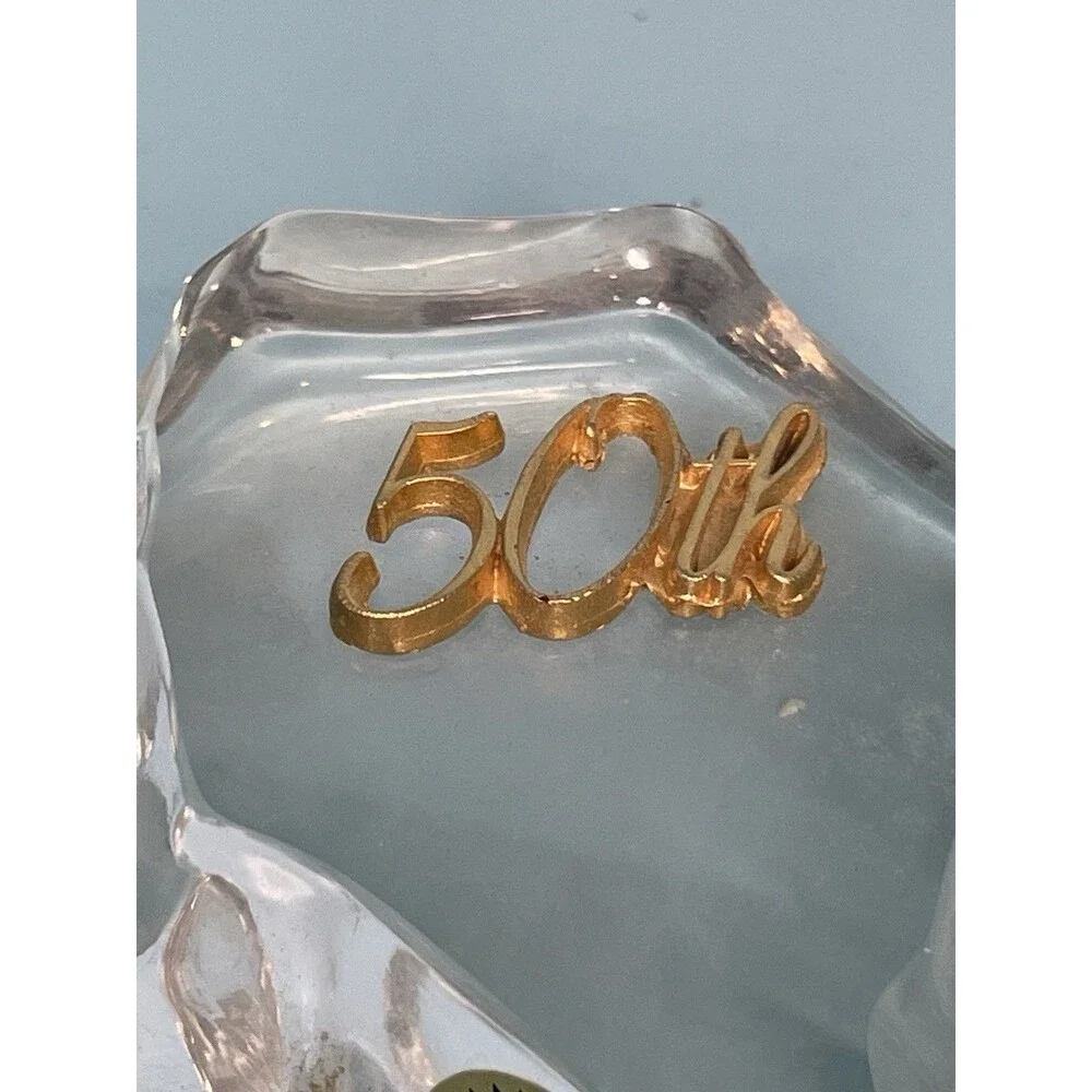 1986 MCM 24k Gold 50th Anniversary Paperweight | Art Deco Glass Paperweight
